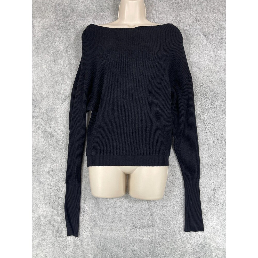 Love Stitch Sweater Womens Small Black‎ Viscose Boat Neck Long Sleeve Pullover
